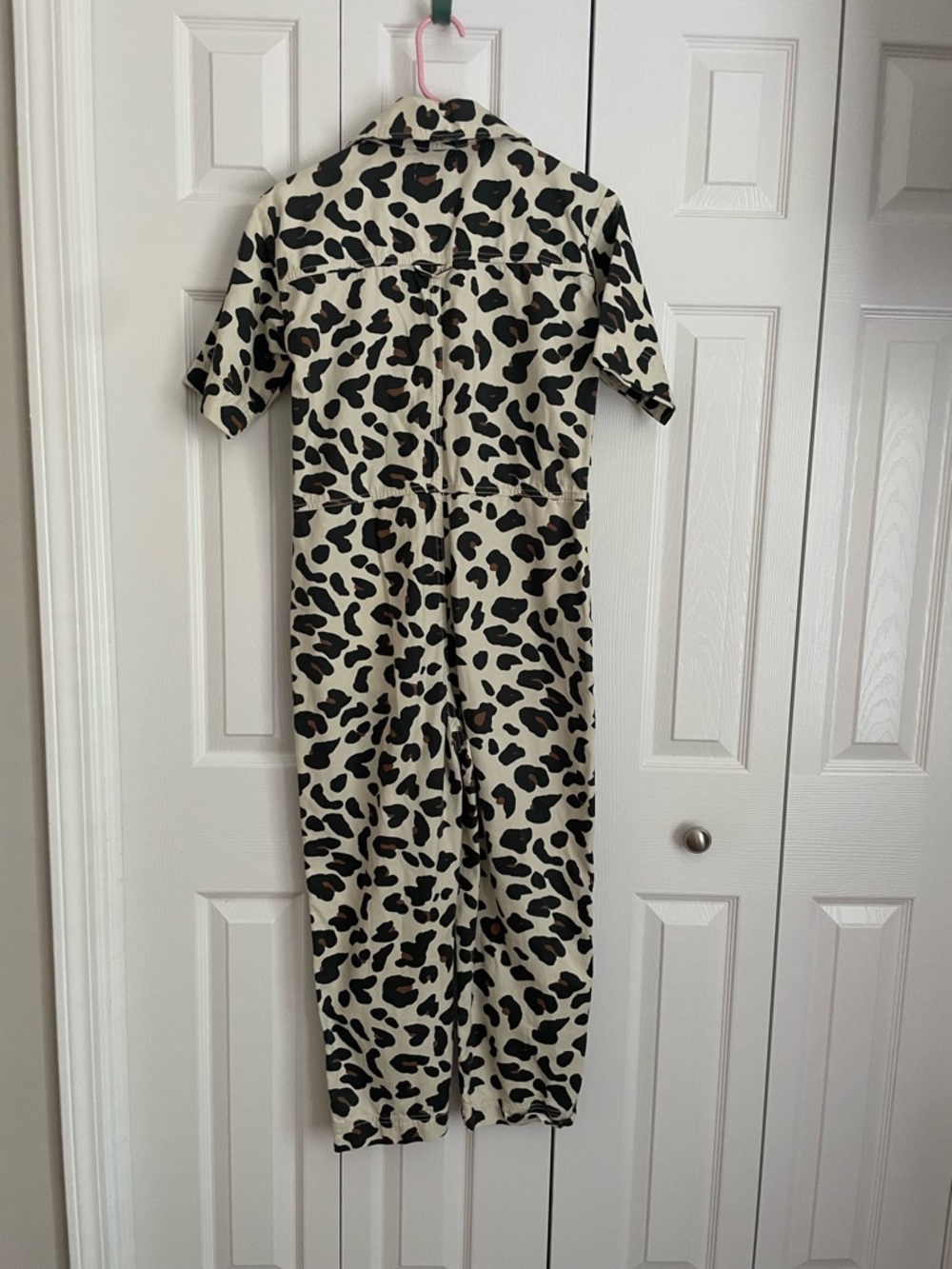 Urban Outfitters Beige and Black Leopard-Print Short Sleeve Jumpsuit - Picture 2 of 3